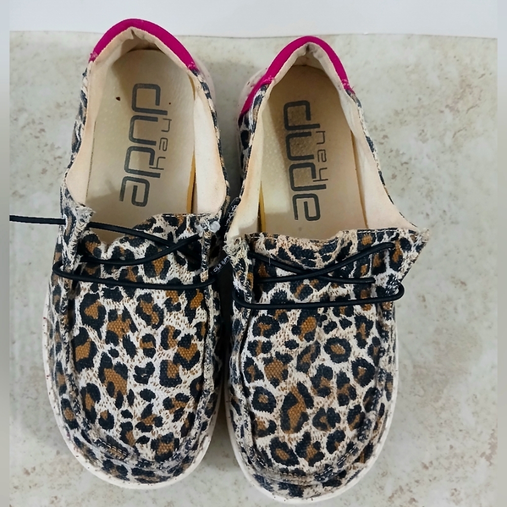 Hey Dude Brown and‎ Pink Moccasins with Leopard Print